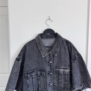 Amazon Washed Black Denim Button-Down Shirt Jacket